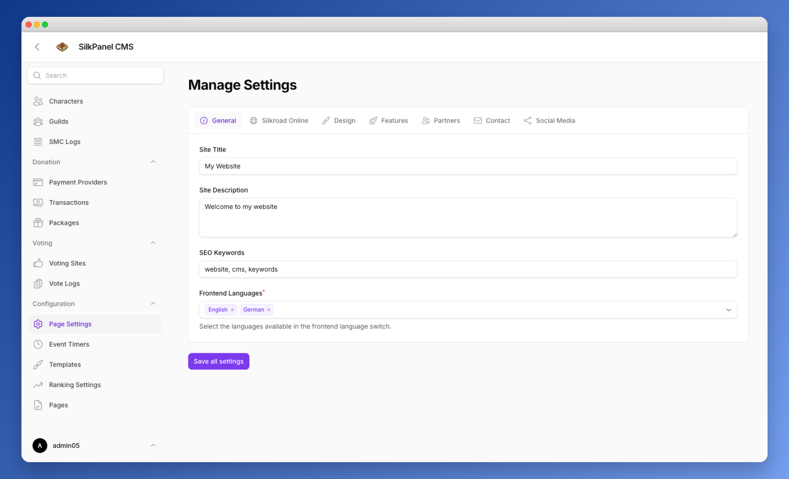 Page Settings