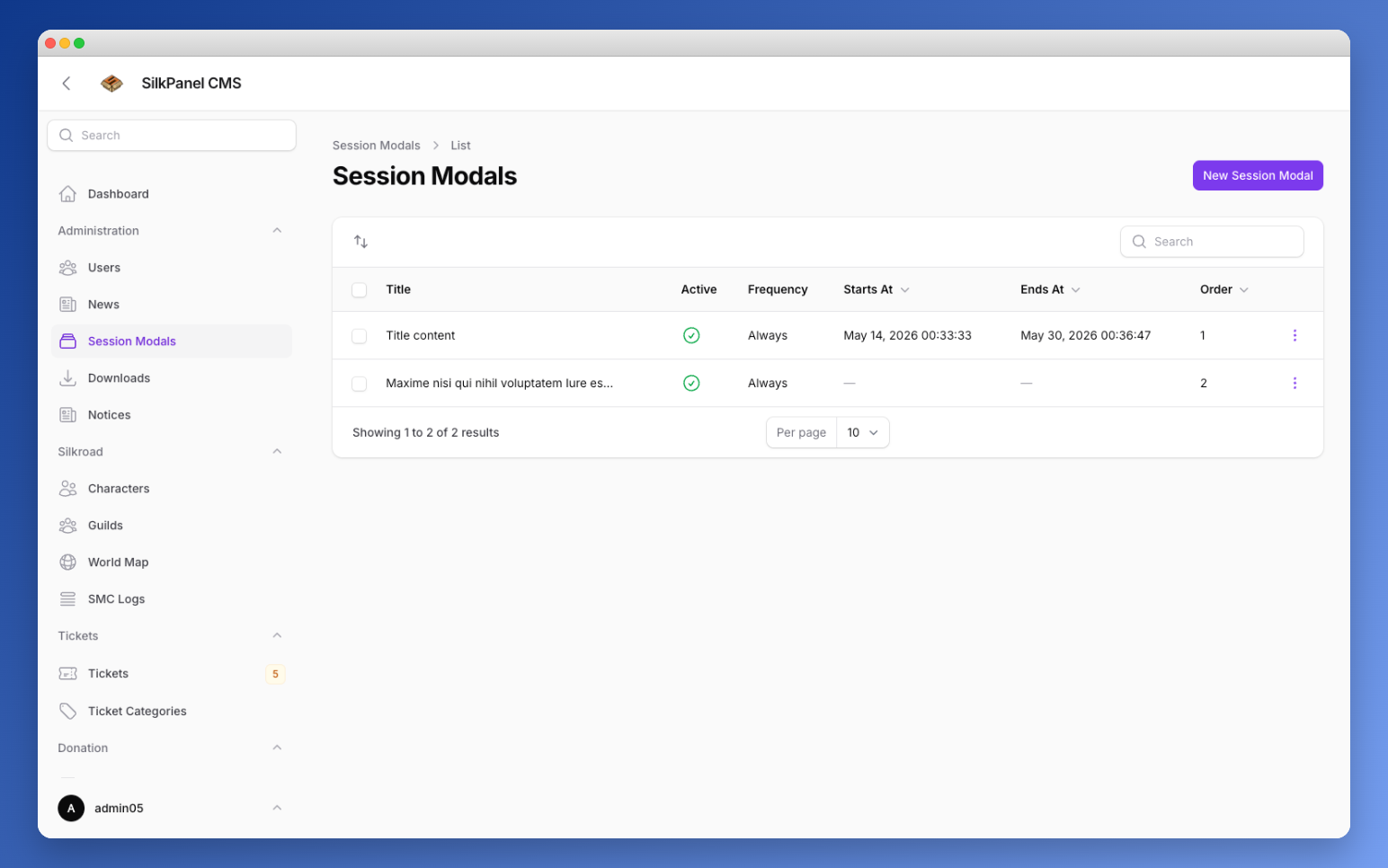 Session Modals